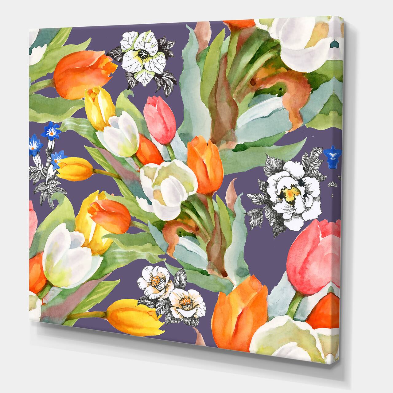 Designart - Blooming White and Orange Tulips VI - Traditional Canvas Wall Art Print